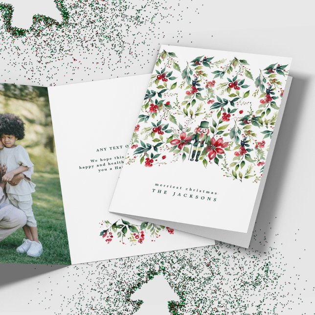 Tarjeta Festiva Navidades de acuarela Florals Nutcracker | Foto (Subido por el creador)