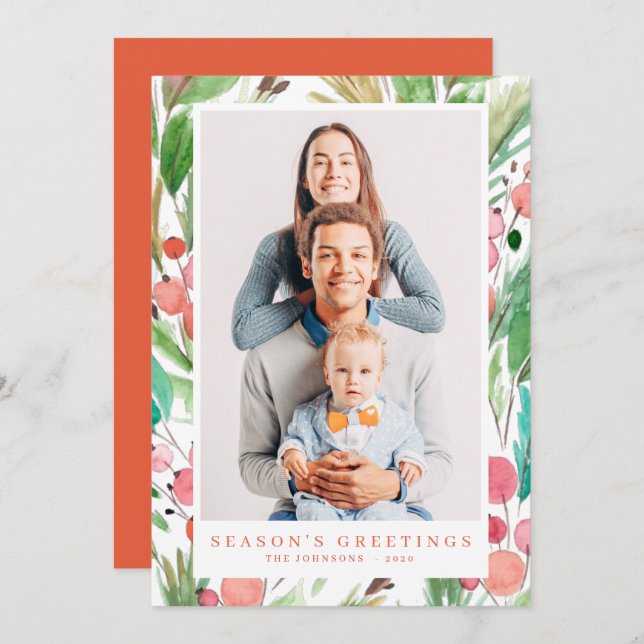 Tarjeta Festiva Navidades de acuarela Foliage Botanicals Moderno (Anverso / Reverso)