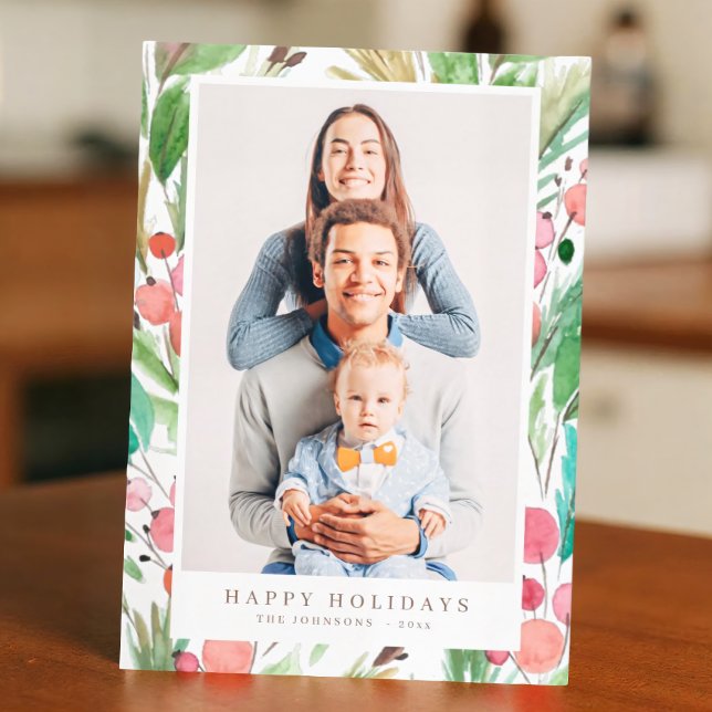 Tarjeta Festiva Navidades de acuarela Foliage Botanicals Moderno (Subido por el creador)