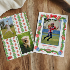 Tarjeta Festiva Navidades de acuarela Foto de Football Garland