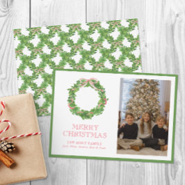 Tarjeta Festiva Navidades de acuarela, foto de guirnalda en franja