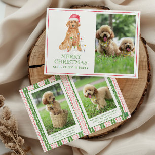 Tarjeta Festiva Navidades de acuarela Foto de Santa Dog