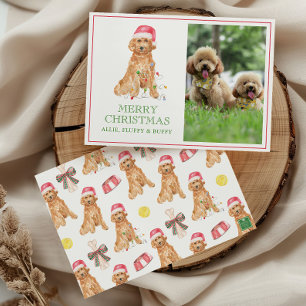 Tarjeta Festiva Navidades de acuarela Foto de Santa Dog