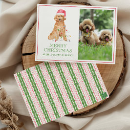 Tarjeta Festiva Navidades de acuarela Foto de Santa Dog