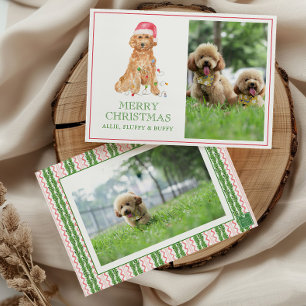 Tarjeta Festiva Navidades de acuarela Foto de Santa Dog
