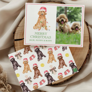 Tarjeta Festiva Navidades de acuarela Foto de Santa Dog