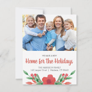 Tarjeta Festiva Navidades de acuarela Foto floral Nueva dirección