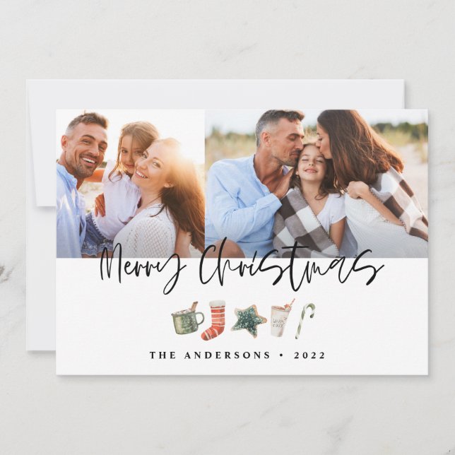 Tarjeta Festiva Navidades de acuarela galletas beben caramelos (Anverso)