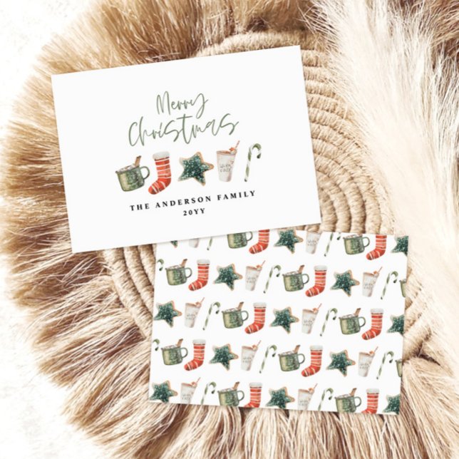 Tarjeta Festiva Navidades de acuarela galletas beben caramelos (Subido por el creador)