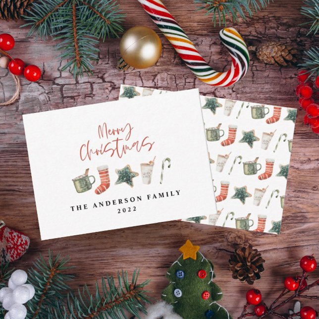 Tarjeta Festiva Navidades de acuarela galletas beben caramelos (Subido por el creador)