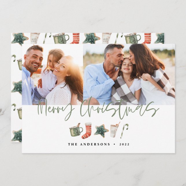 Tarjeta Festiva Navidades de acuarela galletas bebidas caramelos H (Anverso / Reverso)