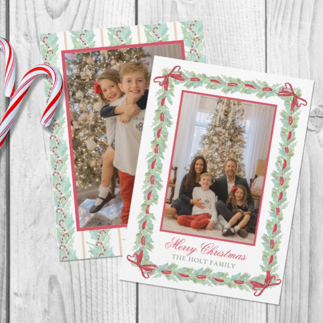 Tarjeta Festiva Navidades de acuarela Garland, Bows & Candy Photo (Subido por el creador)