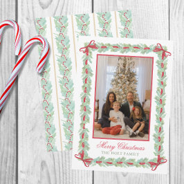 Tarjeta Festiva Navidades de acuarela Garland, Bows & Candy Photo