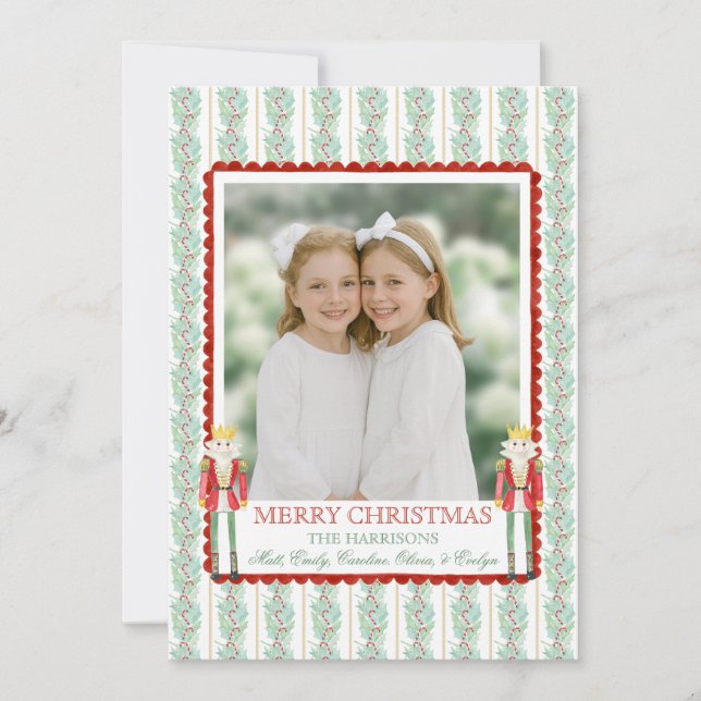 Tarjeta Festiva Navidades de acuarela Garland Nutcracker One Photo (Anverso)