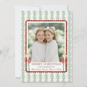 Tarjeta Festiva Navidades de acuarela Garland Nutcracker One Photo