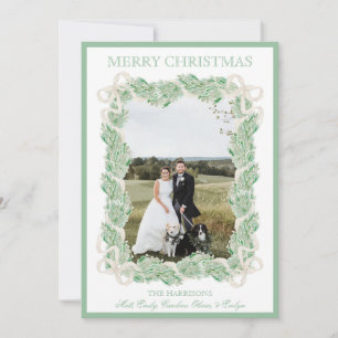 Tarjeta Festiva Navidades de acuarela Garland Stocking Five Fotos