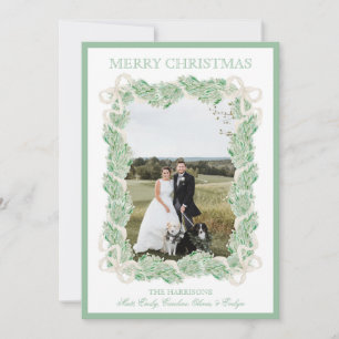 Tarjeta Festiva Navidades de acuarela Garland Stocking One Photo