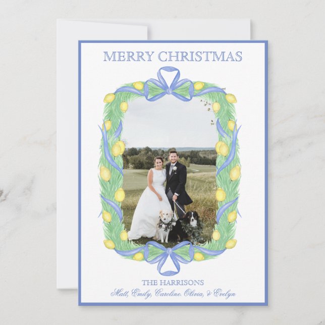 Tarjeta Festiva Navidades de acuarela Garland Stocking One Photo (Anverso)