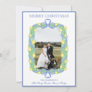 Tarjeta Festiva Navidades de acuarela Garland Stocking One Photo