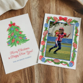 Tarjeta Festiva Navidades de acuarela Garland y foto de árbol