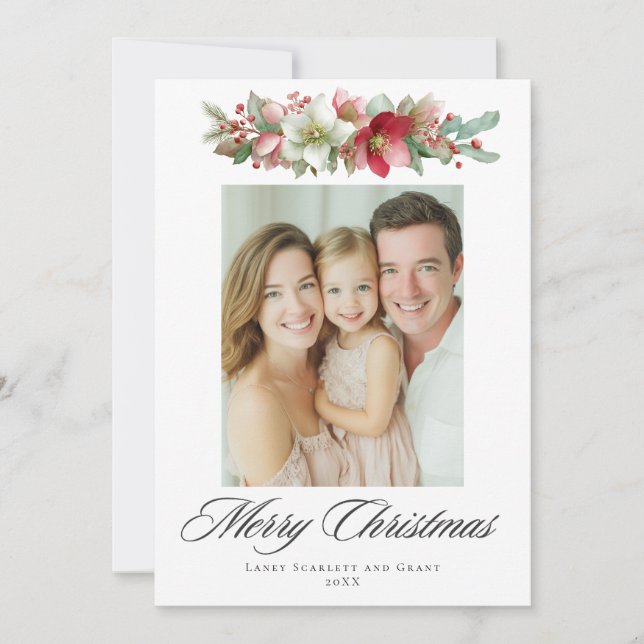 Tarjeta Festiva Navidades de acuarela Hellebore Design (Anverso)