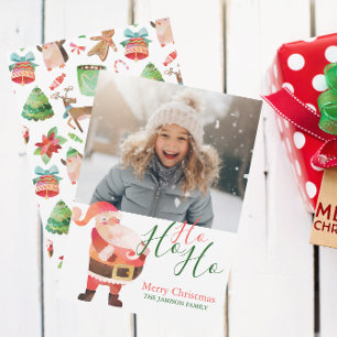 Tarjeta Festiva Navidades de acuarela Ho Ho Santa