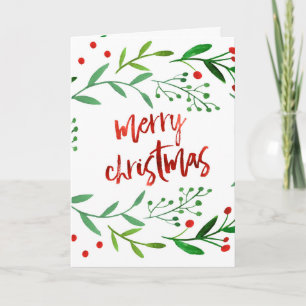 Tarjeta Festiva Navidades de acuarela Holly