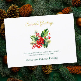 Tarjeta Festiva Navidades de acuarela Holly Holiday Card