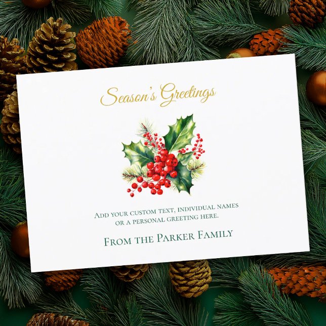 Tarjeta Festiva Navidades de acuarela Holly Holiday Card (Subido por el creador)