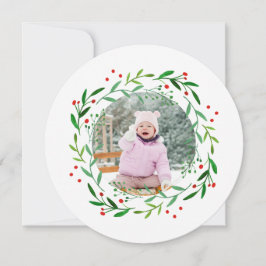 Tarjeta Festiva Navidades de acuarela Holly Wreath Photo Cards