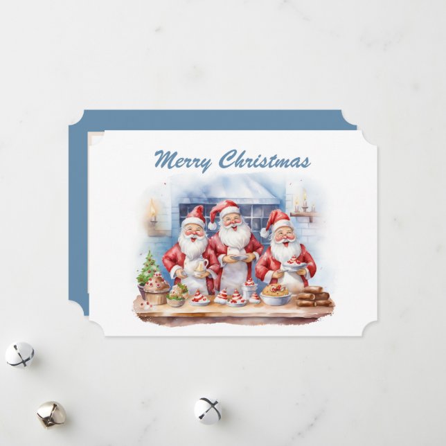 Tarjeta Festiva navidades de acuarela hornear Santa agregar texto (Anverso/Reverso In Situ)