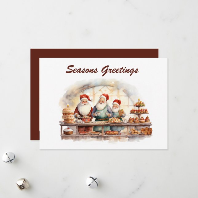Tarjeta Festiva navidades de acuarela hornear Santa agregar texto (Anverso/Reverso In Situ)
