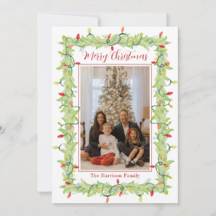 Tarjeta Festiva Navidades de acuarela iluminan Garland