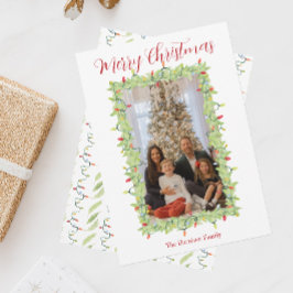 Tarjeta Festiva Navidades de acuarela iluminan Garland