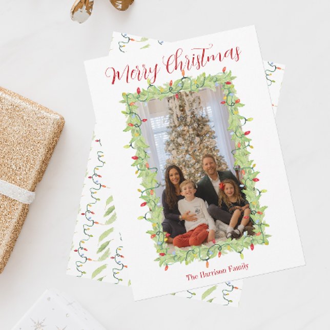 Tarjeta Festiva Navidades de acuarela iluminan Garland (Subido por el creador)