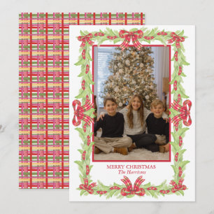 Tarjeta Festiva Navidades de acuarela Juegan a Bow Garland