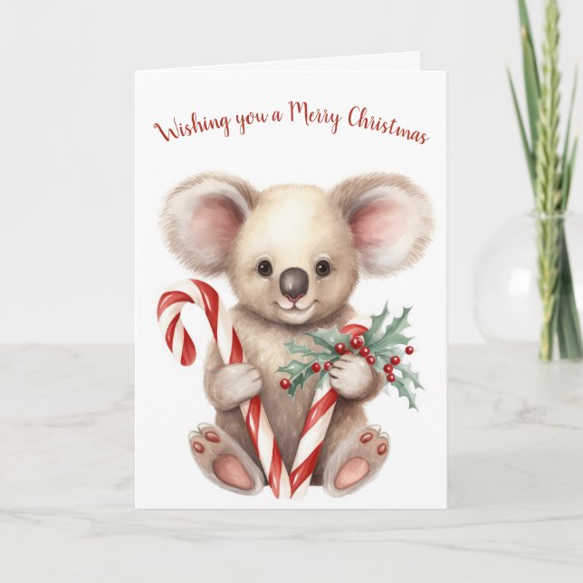Tarjeta Festiva Navidades de acuarela Koala Bear (Anverso)