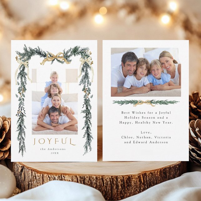 Tarjeta Festiva Navidades de acuarela Marco 2 Foto Juguete de oro (Front & Back)