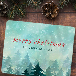 Tarjeta Festiva Navidades de acuarela moderna Bosque de nieve de i