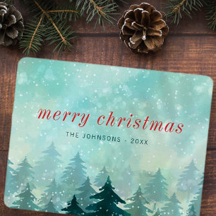 Tarjeta Festiva Navidades de acuarela moderna Bosque de nieve de i
