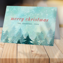 Tarjeta Festiva Navidades de acuarela moderna Bosque de nieve de i