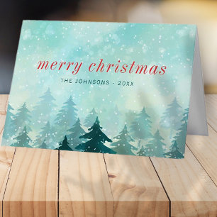 Tarjeta Festiva Navidades de acuarela moderna Bosque de nieve de i