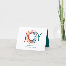 Tarjeta Festiva Navidades de acuarela moderna JOY Wreath botánica