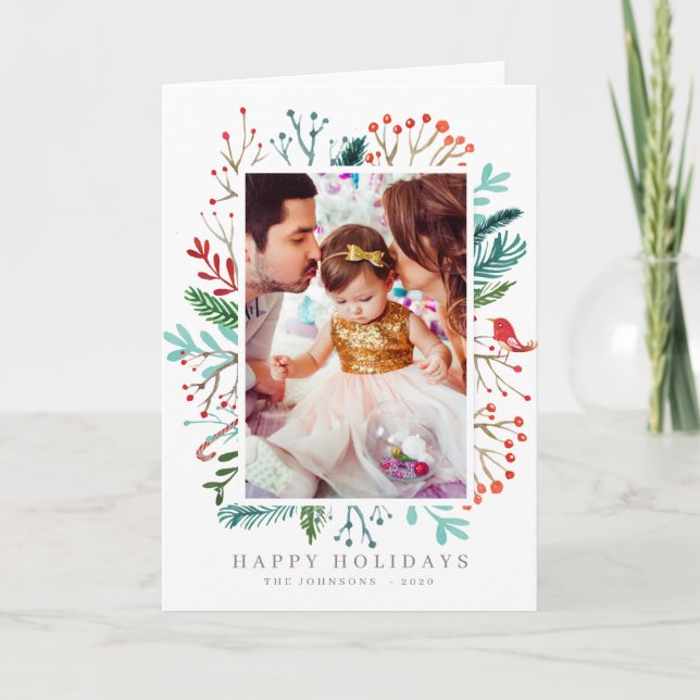 Tarjeta Festiva Navidades de acuarela modernos Foliage Botanicals (Anverso)