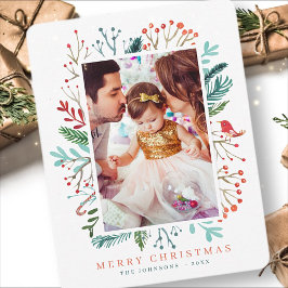 Tarjeta Festiva Navidades de acuarela modernos Foliage Botanicals