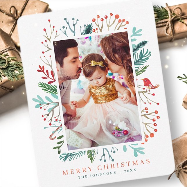 Tarjeta Festiva Navidades de acuarela modernos Foliage Botanicals (Subido por el creador)