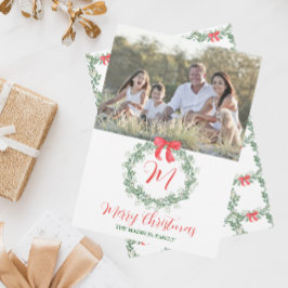 Tarjeta Festiva Navidades de acuarela Monograma Wreath