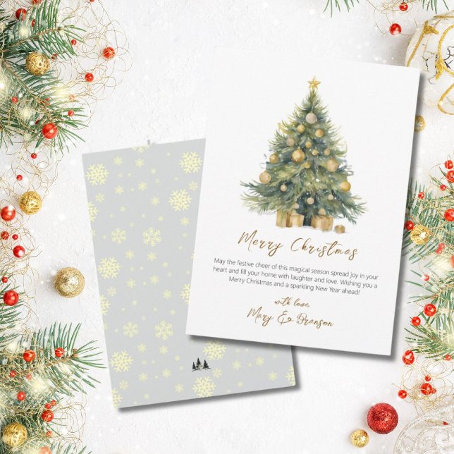Tarjeta Festiva Navidades de acuarela no fotográficos del árbol de (Elegant Watercolor Tree Script Christmas Greeting Card)