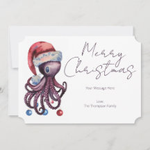 Navidades de acuarela Octopus usando un sombrero S