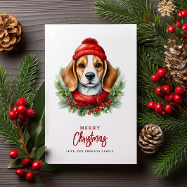 Tarjeta Festiva Navidades de acuarela Perro Beagle